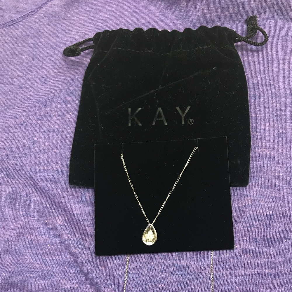 Kay Jewelers 14K Solid Gold Pear Diamond Pendant on 14K Gold Chain Necklace